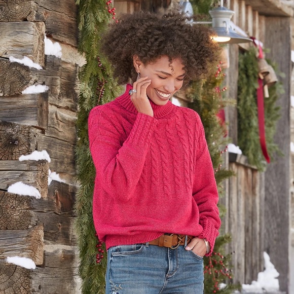 Sundance Hearthside Haven Turtleneck Cable-knit Sweater Pink Large - Picture 1 of 8